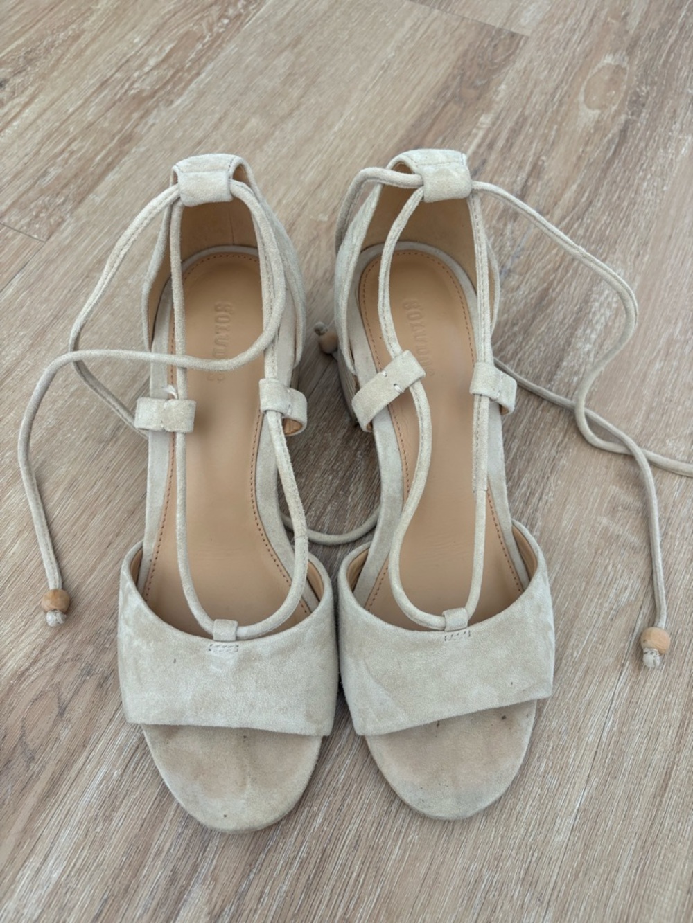 Soludos Beige Suede Lace-Up Open-Toe Sandals